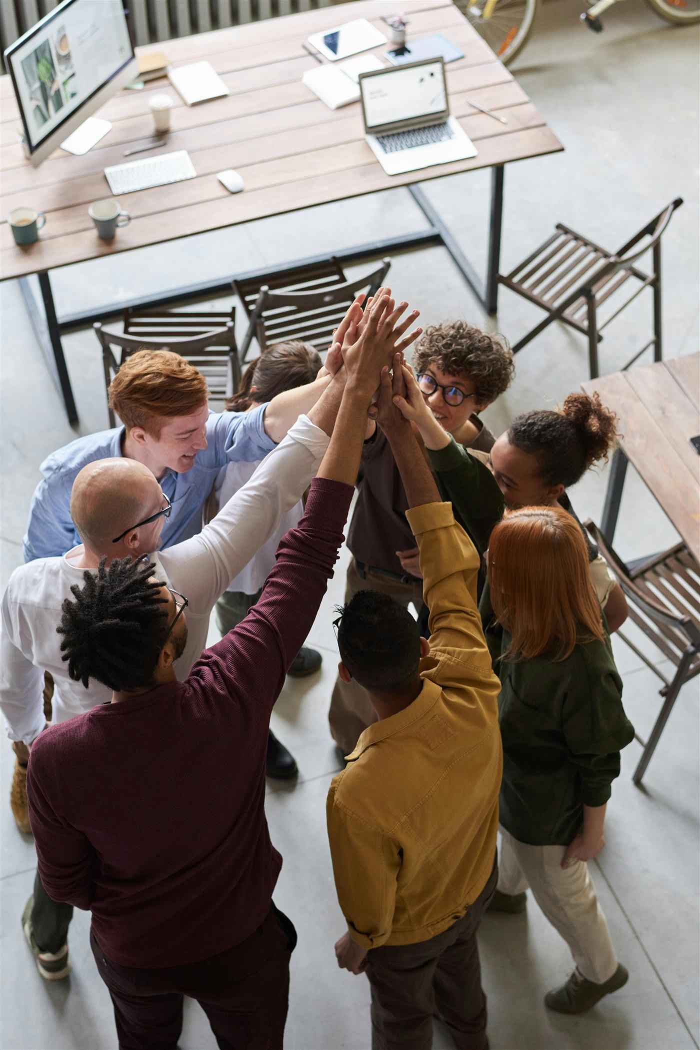 A distributed team celebrating a win together